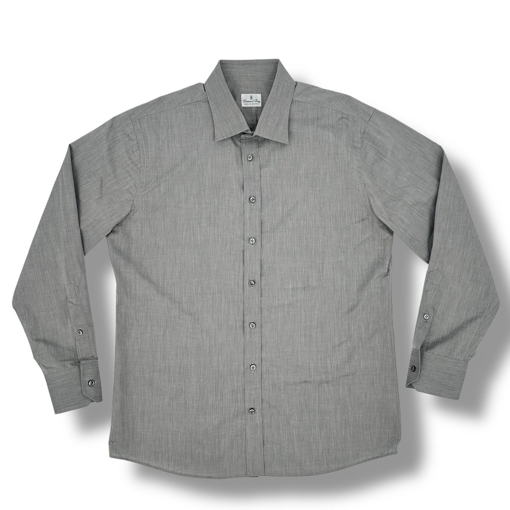 Emanuel Berg Gray Dress‎ Shirt Mens L Approx Custom Made Cotton Button Up Read